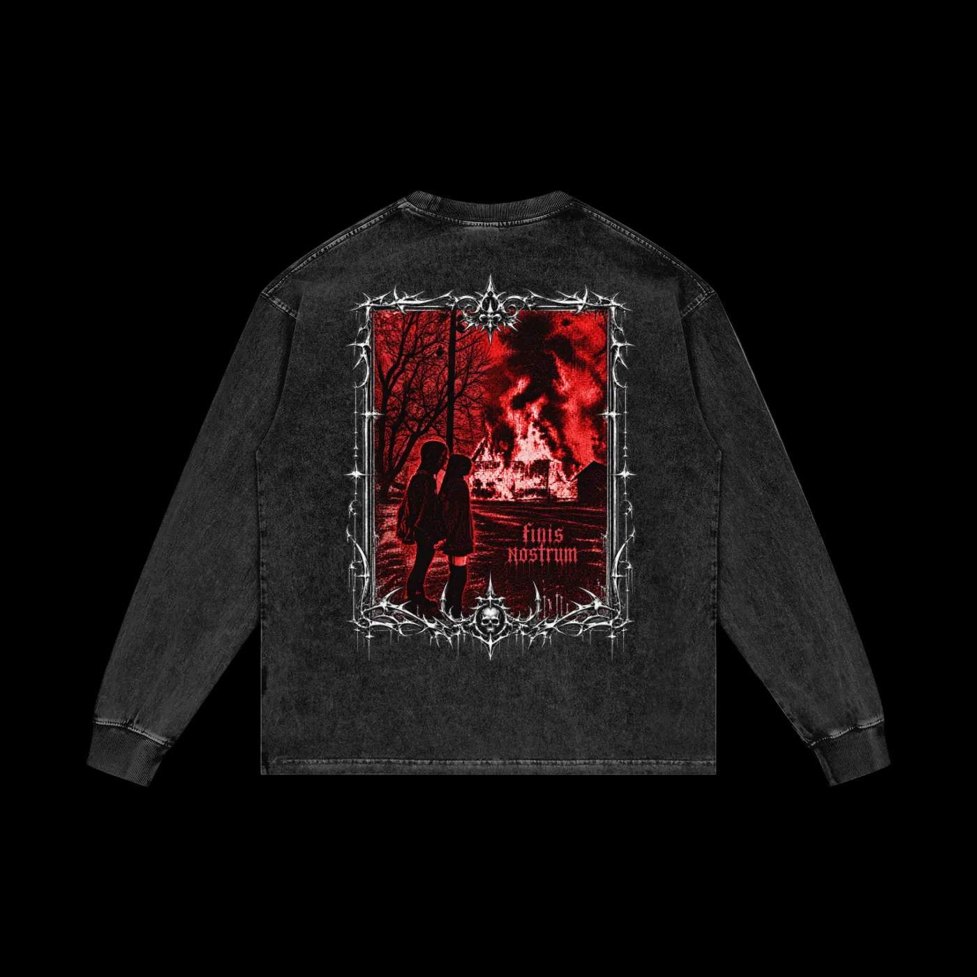 Acid Wash Oversize Long Sleeve black, red, and chrome silver T-Shirt