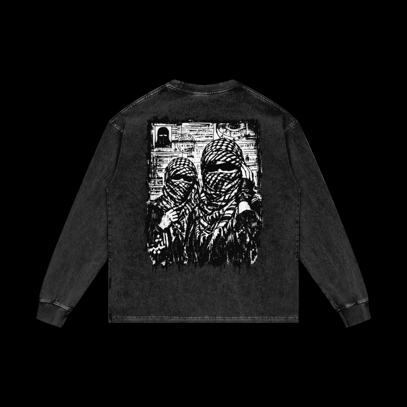 Acid Wash Oversize Long Sleeve black and white T-Shirt