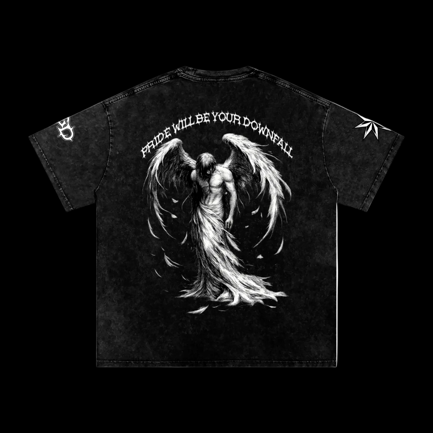 Snow Washed Oversized Cotton "PRIDE WILL BE YOUR DOWNFALL" T-Shirt