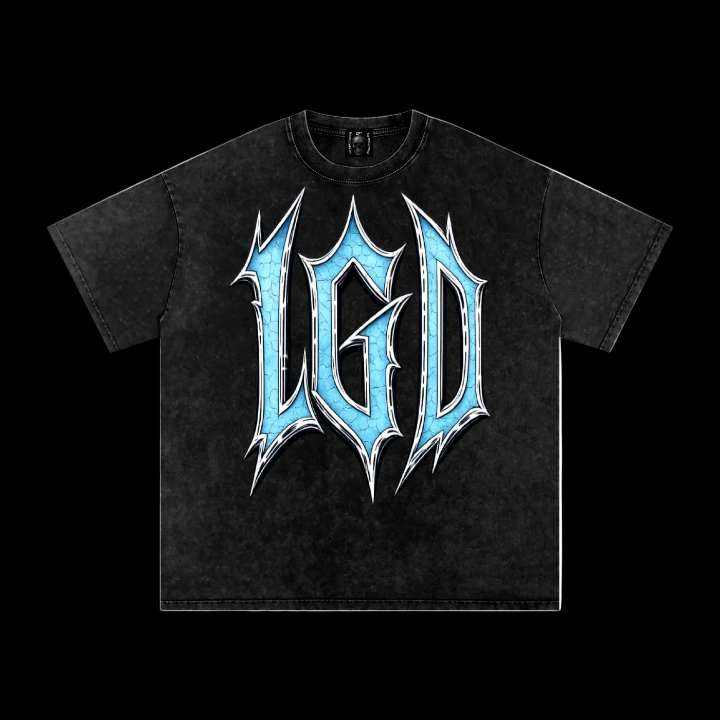 Snow Washed Oversized Cotton "DECEPTION" black and light blue T-Shirt