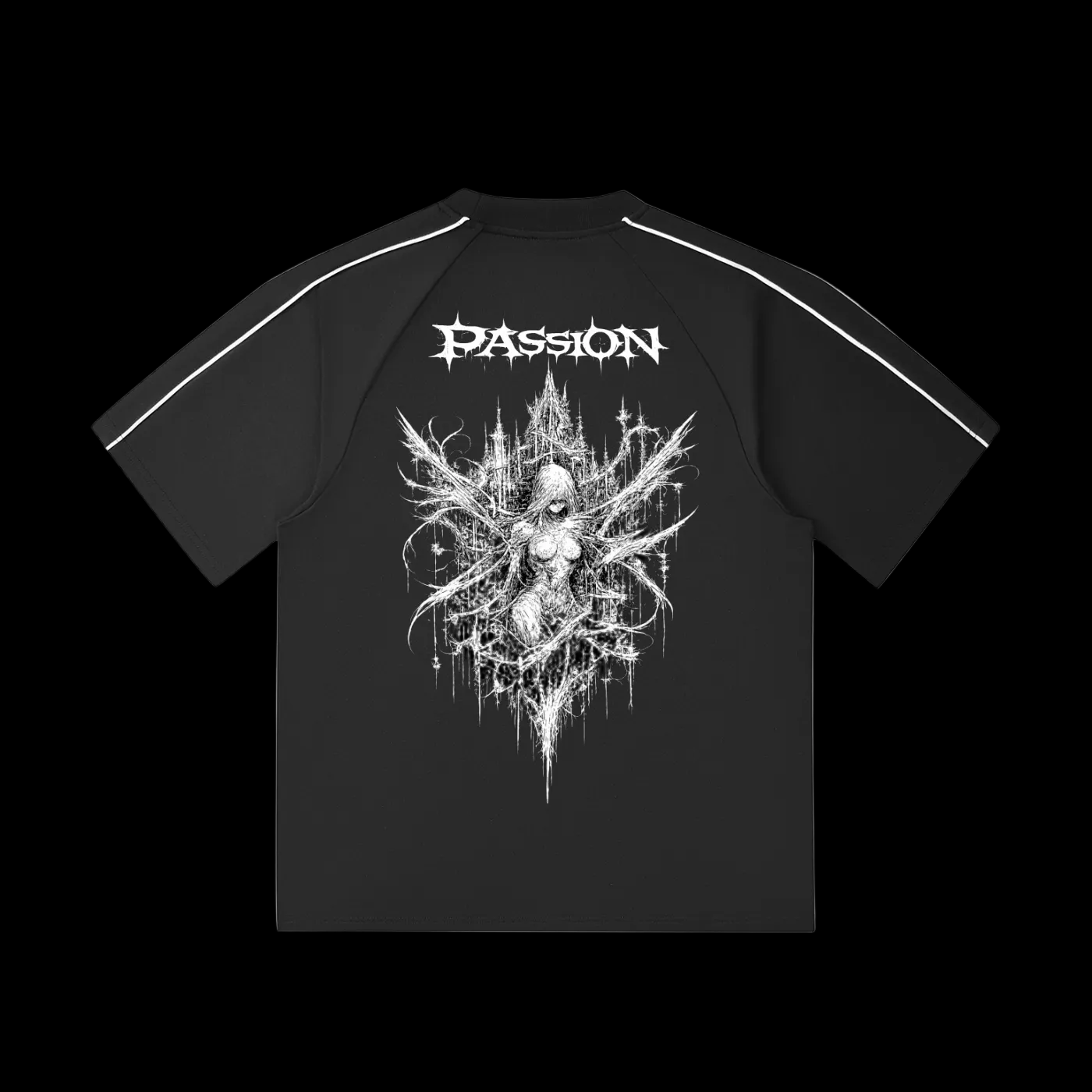 Contrast Stitch Raglan "PASSION" T-Shirt