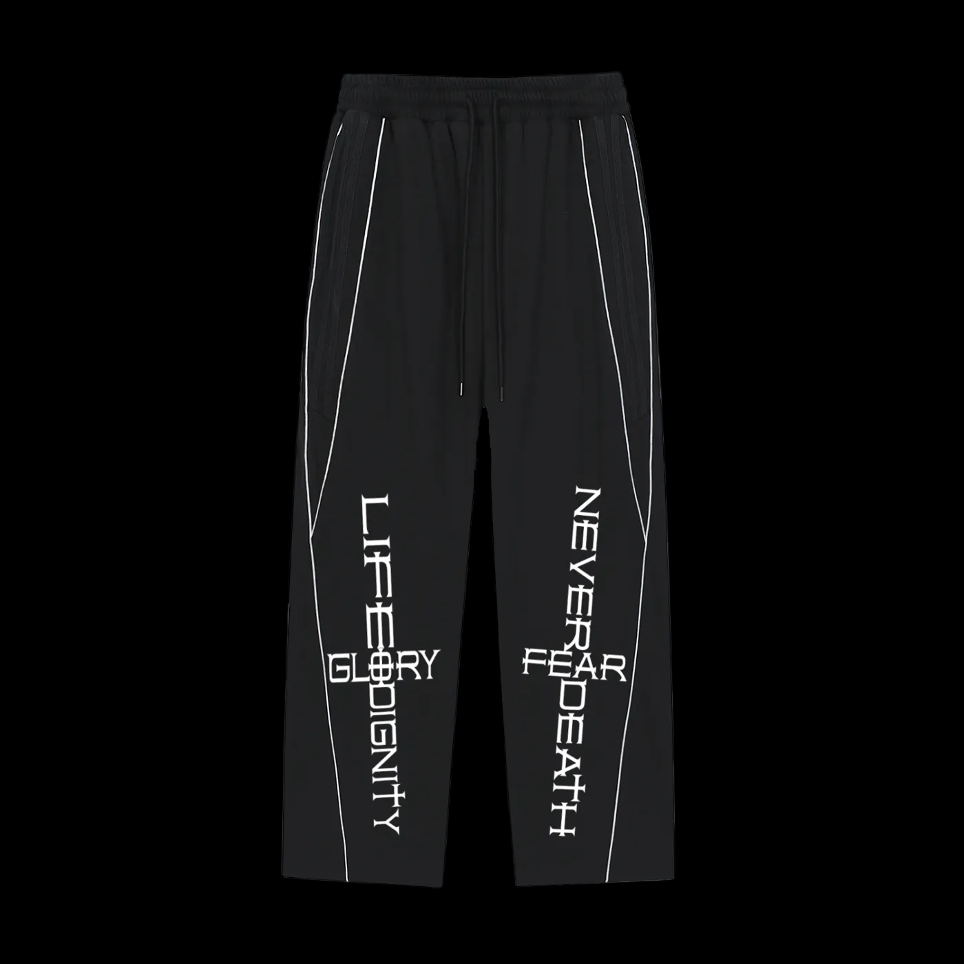 Reflection Striped Straight-Leg "NEVER FEAR DEATH" Sweatpants
