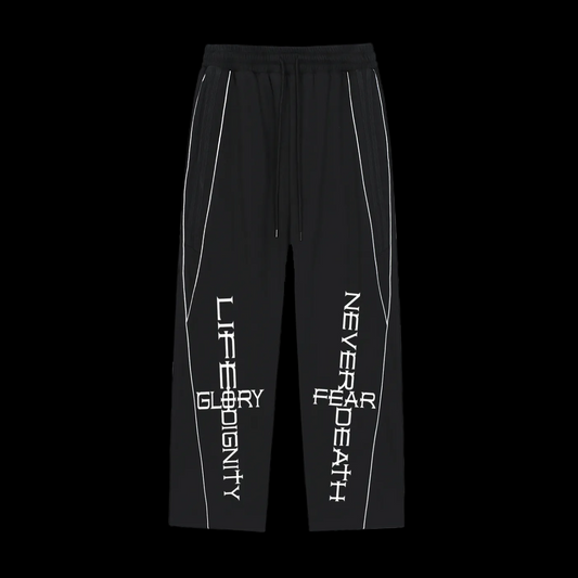 Reflection Striped Straight-Leg "NEVER FEAR DEATH" Sweatpants