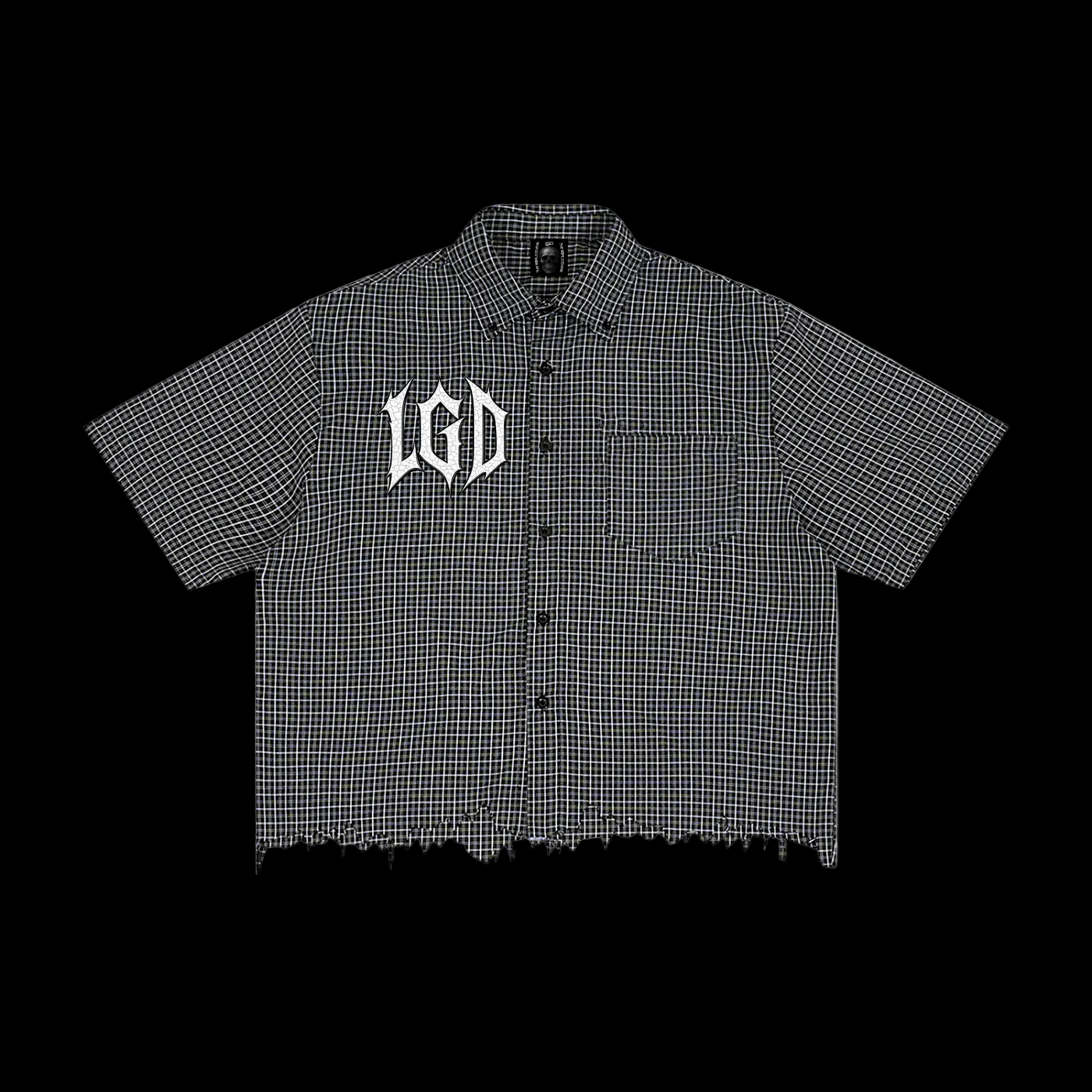 Unisex Distressed Plaid Boxy CREATE DESTROY ASCEND Shirt