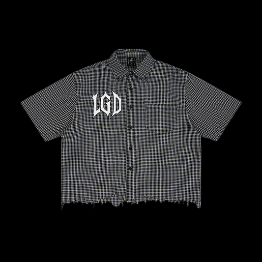 Unisex Distressed Plaid Boxy CREATE DESTROY ASCEND Shirt