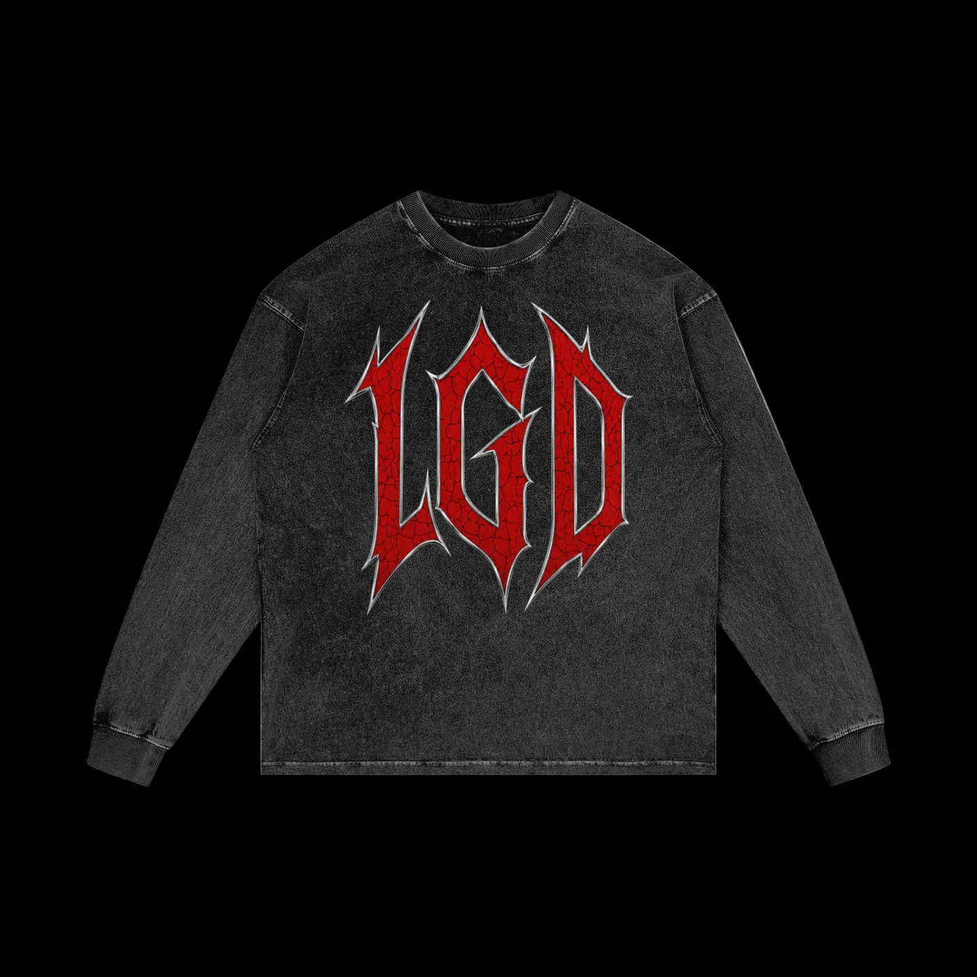 Acid Wash Oversize Long Sleeve black, red, and chrome silver T-Shirt