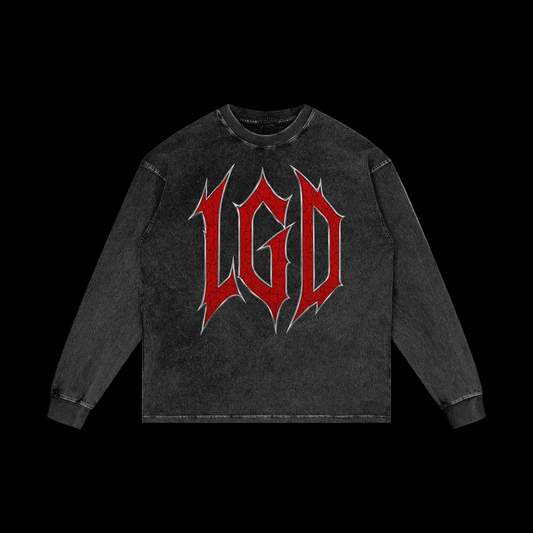 Acid Wash Oversize Long Sleeve black, red, and chrome silver T-Shirt